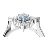 Silver Fancy Blue Marquise Cut Halo Diamond Cluster Ring with Marquise and Round Stones on a White Gold Band with Prong Setting_10
