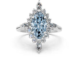 Silver Fancy Blue Marquise Cut Halo Diamond Cluster Ring with Marquise and Round Stones on a White Gold Band with Prong Setting_6