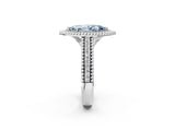 Silver Fancy Blue Marquise Cut Halo Diamond Ring with Beaded Split Shank and Four-Prong Setting_8