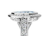 Silver Fancy Blue Marquise Cut Halo Diamond Split Shank Pave Ring_11