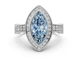 Silver Fancy Blue Marquise Cut Halo Diamond Split Shank Pave Ring_6