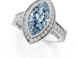 Silver Fancy Blue Marquise Cut Halo Diamond Split Shank Pave Ring_7
