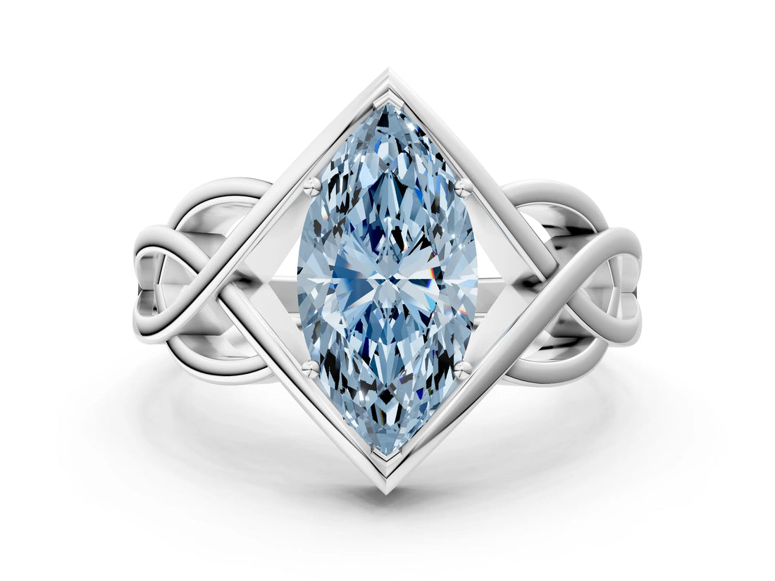 Silver Fancy Blue Marquise Cut Solitaire Intertwined Band Prong Setting Ring_6