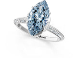 Silver Fancy Blue Marquise Cut Solitaire Split Shank Pave Diamond Engagement Ring with Four-Prong Setting_7