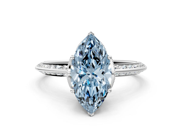 Sterling Silver Marquise Graduated Pave Engagement Ring Setting for Fancy Blue Center