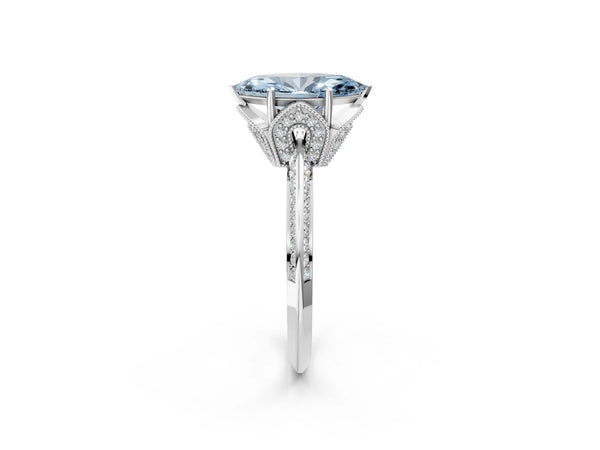 Sterling Silver Marquise Graduated Pave Engagement Ring Setting for Fancy Blue Center