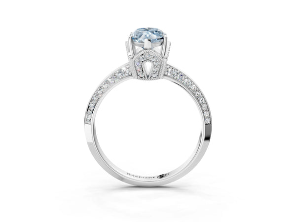 Sterling Silver Marquise Graduated Pave Engagement Ring Setting for Fancy Blue Center