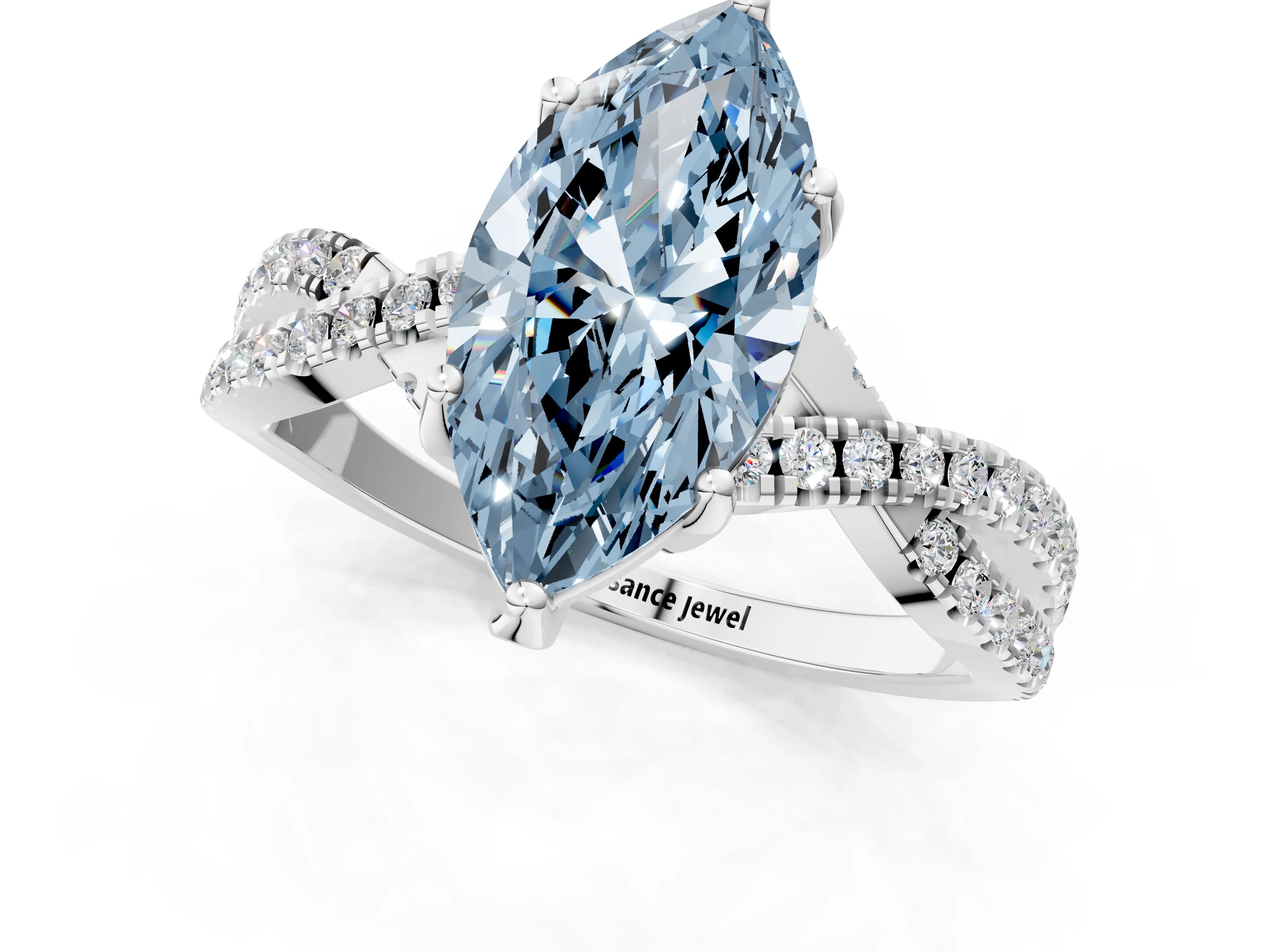 Silver Fancy Blue Marquise Cut Solitaire Twist Pave Diamond Engagement Ring with Prong Setting_67