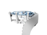 Silver Fancy Blue Marquise  Solitaire Diamond Engagement Ring with Pave Band and Four-Prong Setting