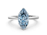 Silver Fancy Blue Marquise  Solitaire Diamond Ring with Split Shank and Four-Prong Setting_12