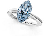 Silver Fancy Blue Marquise  Solitaire Diamond Ring with Split Shank and Four-Prong Setting_13