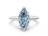 Silver Fancy Blue Marquise  Solitaire Engagement Ring with Six-Prong Setting and Classic Band