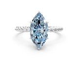 Silver Fancy Blue Marquise  Solitaire Twist Band Ring with Four-Prong Setting