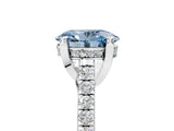 Silver Fancy Blue Oval  Brilliant Diamond Solitaire with Pavé Band and Four-Prong Setting 1