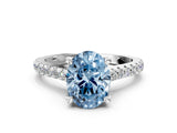 Silver Fancy Blue Oval  Brilliant Diamond Solitaire with Pavé Band and Four-Prong Setting 2