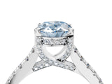 Silver Fancy Blue Oval  Brilliant Diamond Solitaire with Pavé Band and Four-Prong Setting