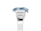 Silver Fancy Blue Oval Cut Brilliant Solitaire Diamond Ring with Channel Set Band and Bar Prong Setting_11