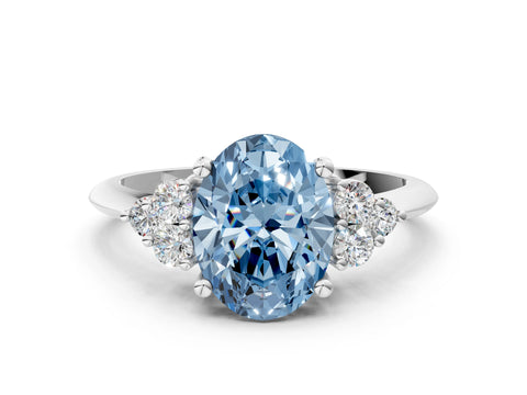 Silver Fancy Blue Oval Cut Cut Diamond Cluster Ring with Solitaire Band and Four-Prong Setting_12