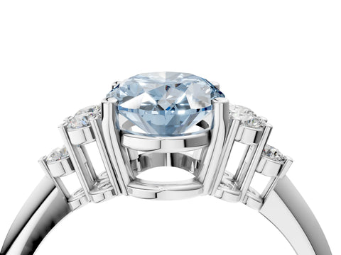 Silver Fancy Blue Oval Cut Cut Diamond Cluster Ring with Solitaire Band and Four-Prong Setting_16