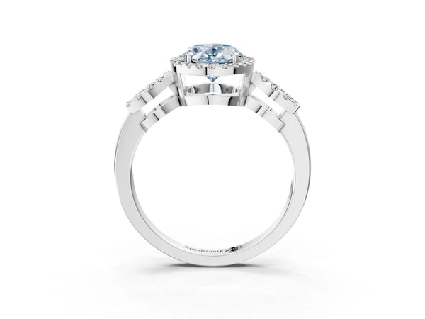 Sterling Silver Oval Pave Infinity Halo Engagement Ring Setting for Fancy Blue Center