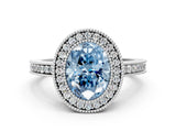 Silver Fancy Blue Oval Cut Cut Halo Pavé Diamond Ring_6