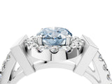 Silver Fancy Blue Oval Cut Cut Halo Split Shank Prong Set Ring_10