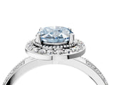 Silver Fancy Blue Oval Cut Diamond Double Halo Ring with Split Shank and Four-Prong Setting_10