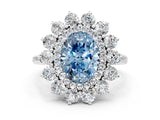 Silver Fancy Blue Oval Cut Diamond Floral Double Halo Engagement Ring with Prong Setting_42