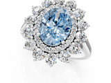 Silver Fancy Blue Oval Cut Diamond Floral Double Halo Engagement Ring with Prong Setting_43