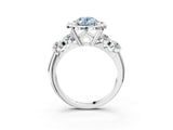 Silver Fancy Blue Oval  Cut Diamond Floral Halo Engagement Ring with Shared Prong Setting 4