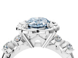 Silver Fancy Blue Oval  Cut Diamond Floral Halo Engagement Ring with Shared Prong Setting 5