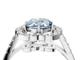 Silver Fancy Blue Oval Cut Diamond Floral Halo Split Shank Prong Setting Ring_10