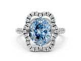 Silver Fancy Blue Oval Cut Diamond Floral Halo Split Shank Prong Setting Ring_6