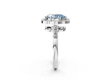 Silver Fancy Blue Oval Cut Diamond Floral Halo Split Shank Prong Setting Ring_8