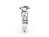 Silver Fancy Blue Oval Cut Diamond Halo Ring with Round Split Shank and Prong Setting_14