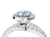 Silver Fancy Blue Oval Cut Diamond Halo Ring with Round Split Shank and Prong Setting_16