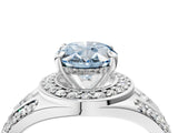 Silver Fancy Blue Oval Cut Diamond Halo Ring with Split Shank and Bezel Accents and Four-Prong Setting_10