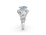 Silver Fancy Blue Oval Cut Diamond Halo Ring with Split Shank and Bezel Accents and Four-Prong Setting_8