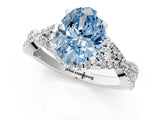 Silver Fancy Blue Oval Cut Diamond  Halo Twist Band Solitaire Prong Setting Ring_13