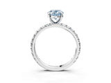 Silver Fancy Blue Oval Cut Diamond Pavé Solitaire Ring with Round Band and Prong Setting_3