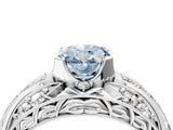 Silver Fancy Blue Oval Cut Diamond Pave Art Deco Split Shank Ring with Four-Prong Setting_10