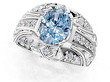 Silver Fancy Blue Oval Cut Diamond Pave Art Deco Split Shank Ring with Four-Prong Setting_7