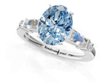 Silver Fancy Blue Oval  Cut Diamond Ring with Baguette Side Stones, Channel Set Band, and Four-Prong Setting_25