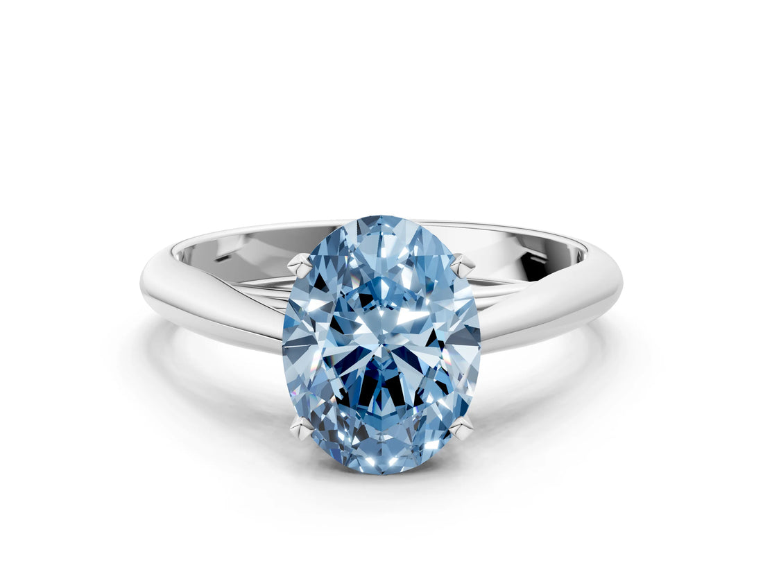 Silver Fancy Blue Oval Cut Diamond Solitaire Engagement Ring with Cathedral Setting and Four-Prong Mount_6