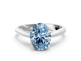 Silver Fancy Blue Oval Cut Diamond Solitaire Engagement Ring with Cathedral Setting and Four-Prong Mount_6