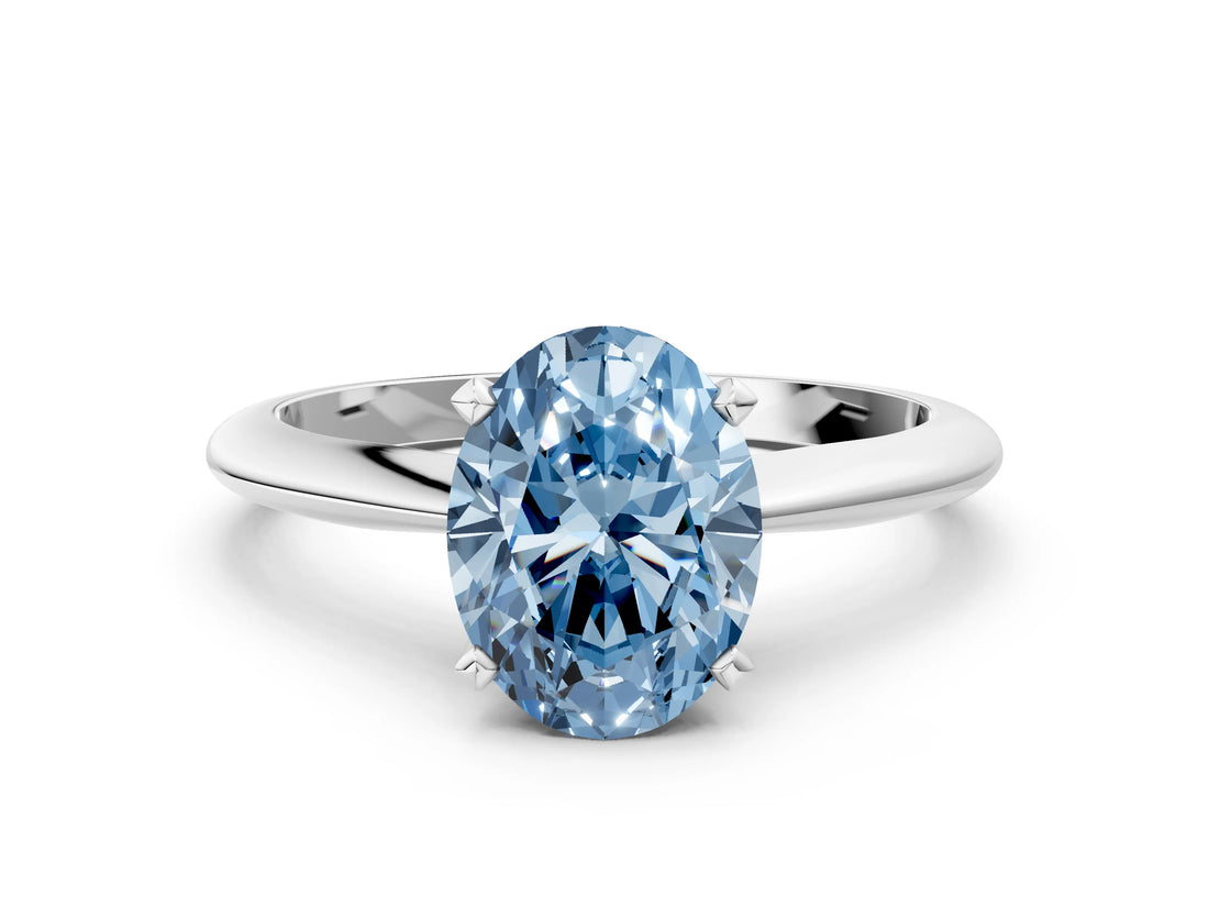 Silver Fancy Blue Oval Cut Diamond Solitaire Engagement Ring with Classic Band and Four-Prong Setting_12