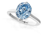 Silver Fancy Blue Oval Cut Diamond Solitaire Ring with Flower Prong Setting and Classic Band_1