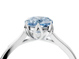 Silver Fancy Blue Oval Cut Diamond Solitaire Ring with Flower Prong Setting and Classic Band_4