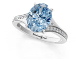 Silver Fancy Blue Oval Cut Diamond Solitaire Ring with Pavé Band and Prong Setting_13