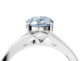 Silver Fancy Blue Oval Cut Diamond Solitaire Ring with Pavé Band and Prong Setting_16